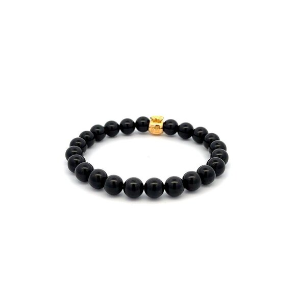 18K Gold Charm Bracelet Natural Black Tourmaline Gemstones 6mm Money Bag - Picture 5 of 5